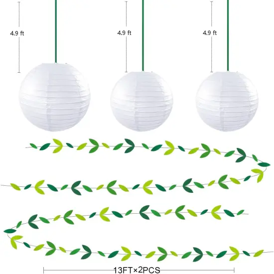 Yellow Green Party Decoration Kit Hanging Paper Fans Lanterns Flowers Pom Pom with 3D Butterfly Green Leaves Garland for Birthday {5}