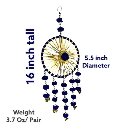 Ring Wall Hanging Woollen Stuffed Rajasthani Traditional Handicraft Set of 2 Wall Art Hanging Wind Chime Decorative Showpiece Diwali Gift Latkan for Home Office Decor Yellow {4}