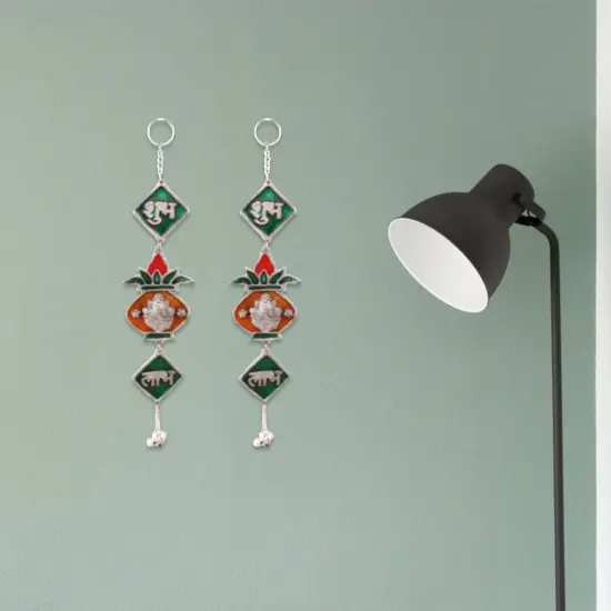 Shubh Labh Hanging Indian Wall Door Hangings Diwali Meenakari Rangoli Hanger Traditional Deepawali Temple Puja Decorations Home Entrance Decor Housewarming Wedding Return Gift (2 Pcs) {1}