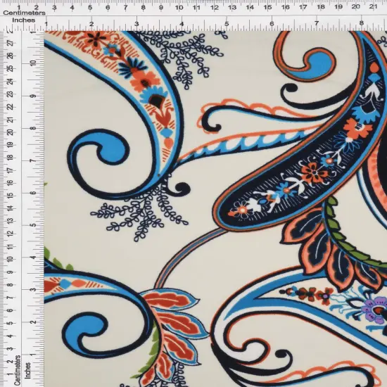 1 Yard Korean ITY Paisley Print Knit Fabric, 58/60&Prime; Wide Polyester Spandex Blend BEIGE {5}