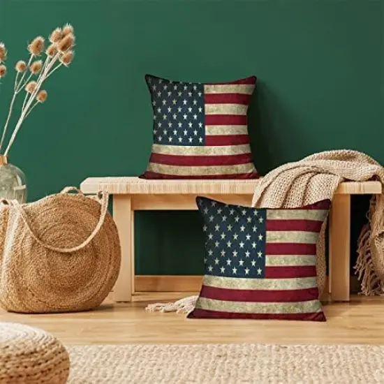 Vintage American Flag Pillow Covers 22x22 Inch Set of 2 {2}