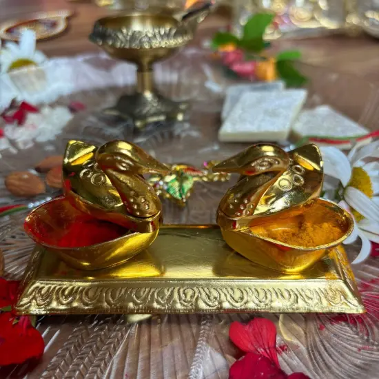 Double Duck Golden Chopra, Pooja Favor, Diwali Gift, Diwali Favor, Deewali Decor, Haldikumkum Plate, Pooja Return Gift, Pooja Item {6}