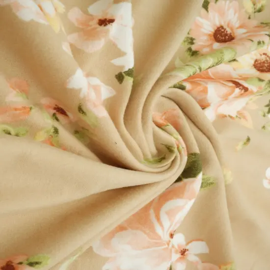 Elegant Floral Bloom Brushed DTY Knit Fabric Lightweight Stretch 58/60" Wide SAND {1}