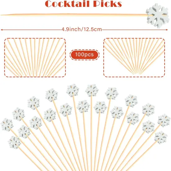 100pcs Snowflakes Cocktail Picks 4.9" Long {2}