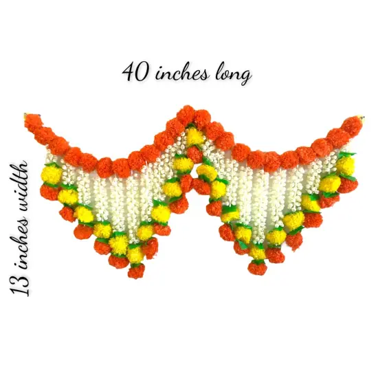 Marigold Jasmine Door Toran Hanging Valance Marygold Garland Mantle Window Decor Bandarwal Puja Diwali Decoration Day of the Dead Dia De Los Muertos Mexican Fiesta Halloween Decor (40 Inch) {5}