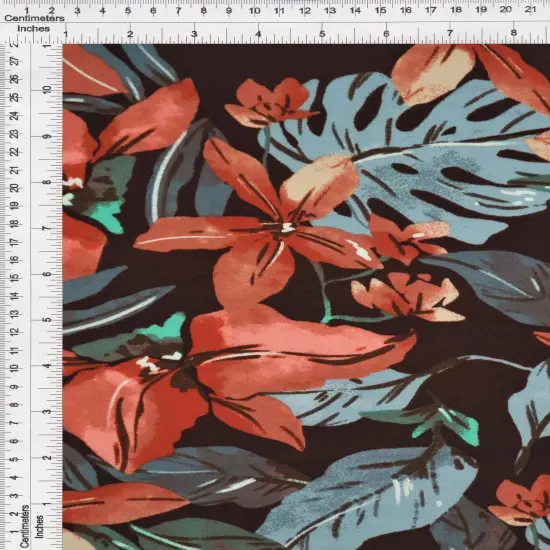 DTY Brushed Big Floral Knit Fabric, Soft Stretch Flower Print 58/60" Wide CREAM/RUST {5}