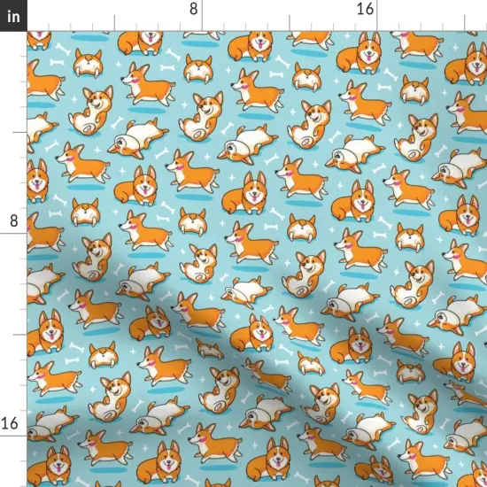Various Fabrics by the Yard or Fat Quarter Corgi, Lovers, Pet, Dog, Cartoon, Puppies, Dogs, Mint, Blue, Orange Custom Printed Fabric by Spoonflower {2}