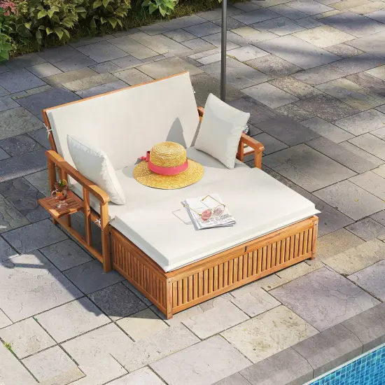 Adjustable Outdoor Daybed with Cushions and Ottoman for Relaxation {1}