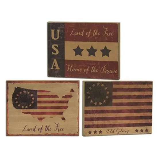 Land of the Free Americana Blocks Distressed Vintage American Flag D&eacute;cor - Asstd 3 {1}