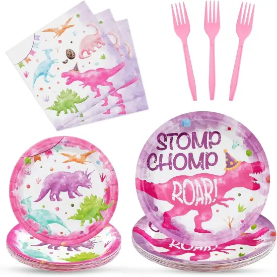 64 PCS Dinosaur Baby Shower Tableware Set {1}