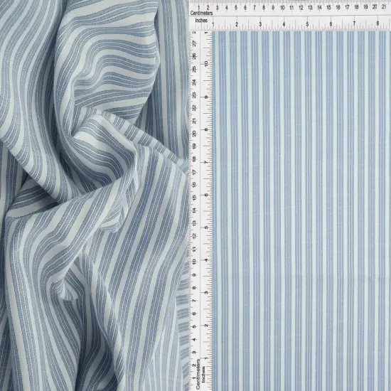 1 Yard Poplin Triple Stripe Fabric 57/58&Prime; Wide Polyester Rayon Blend DENIM BLUE {1}