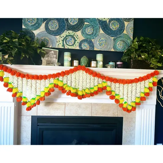 5 Feet Marigold Jasmine Door Toran Hanging Valance Festival Garland Indian Wedding Decor Indoor Outdoor Bandarwal Indian Pooja Favor Diwali Decoration {5}