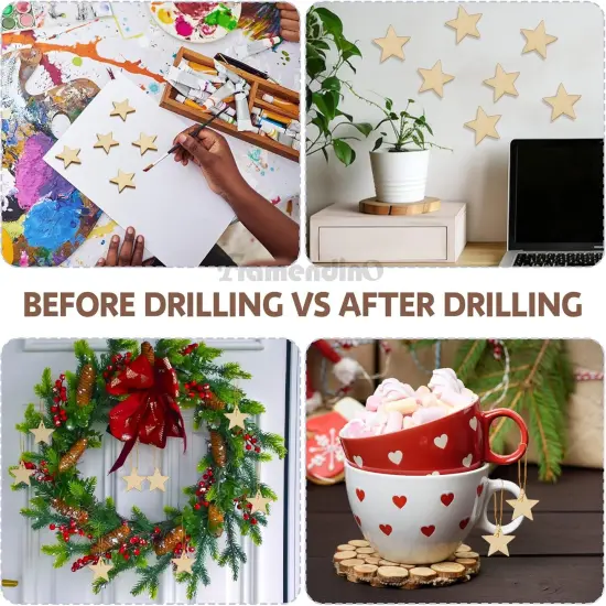 100 Pack Wood Stars Cutouts Unfinished Wooden Pieces Blank Slices {3}