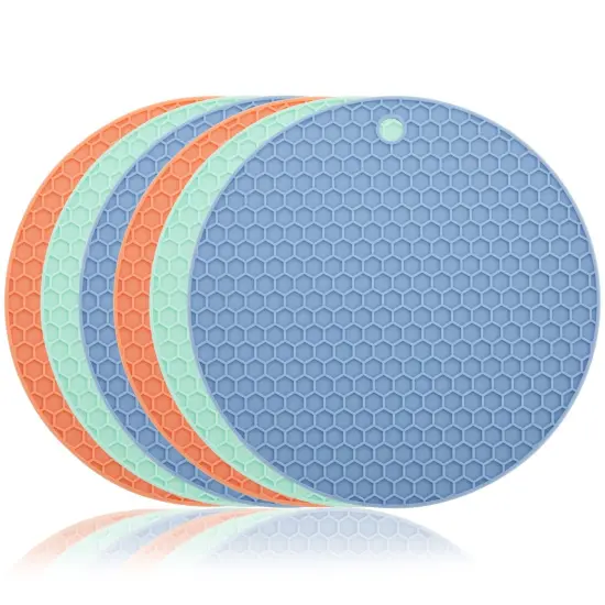 6 Pack Silicone Trivets for Hot Pots and Pans, Round Heat Resistant Multifunctional Mat for Kitchen Countertop (3 Colors, 7 Inches) Multicolor {1}