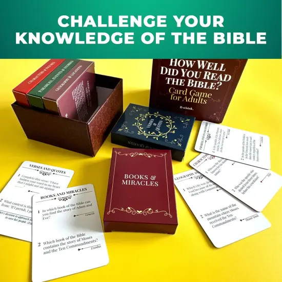 QUOKKA Rethink. Bible Trivia Game for Adults &ndash; 250 Bible Trivia Cards for Christians &ndash; Fun Christian Games for Adults & Family &ndash; Religious Gifts for Men and Women - 5 Categories to Check How Well You {6}