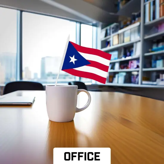 G128 12 Pack Handheld Puerto Rico Puerto Rican Stick Flags | 4x6 In | Printed 150D Polyester, Country Flag, Solid Plastic Stick, Spear White Tip {3}