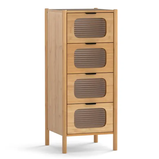 Natural Wicker Storage Cabinet with Tempered Glass Drawers and Soft-Close Slides {1}