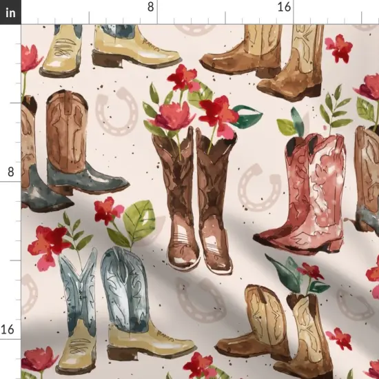 Various Fabrics by the Yard or Fat Quarter Western Boots Large Pink Floral Horse Watercolor Cowboy Custom Printed Fabric by Spoonflower {2}