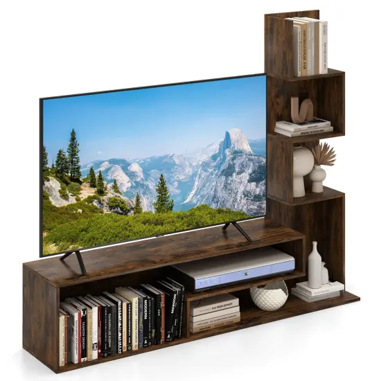 Rustic Brown TV Stand for 50 Inch TVs Media Console with L-Shaped Shelves and Open Storage {4}