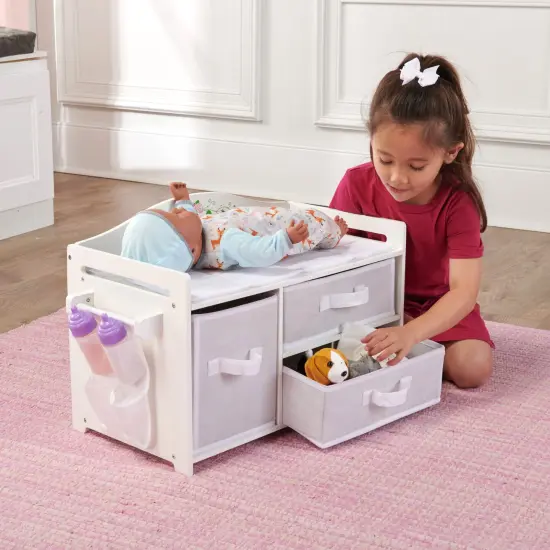 Badger Basket Doll Care Station with Three Baskets, Pocket Organizer and Free Personalization Kit - White Rose {2}
