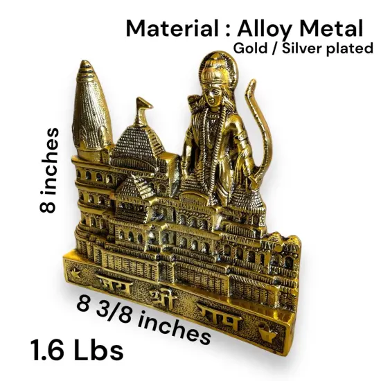 Ram Mandir Ayodhya Model Shree Ram Janmbhumi Alloy Metal Ayodhya Temple Ram Darbar Indian Pooja Home Decor Housewarming Religious Gifts (size-8’) Golden {4}