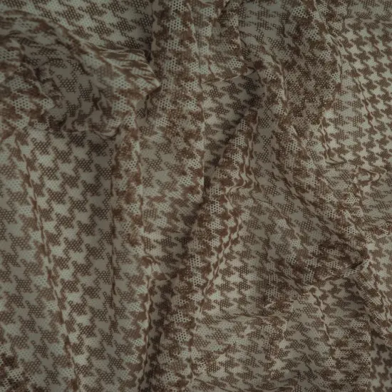 1 Yard Houndstooth Mesh Fabric Lightweight Stretch Print 54 Inches Wide BROWN {3}