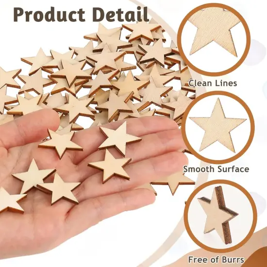 100 PCS 0.78 Inch Wood Stars Cutouts - Unfinished Wooden Stars Ornaments {2}
