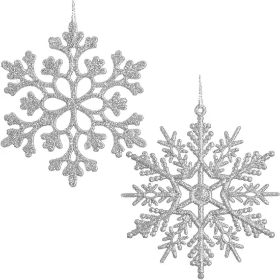 36Pcs Christmas Glitter Snowflake Ornaments - Silver {1}
