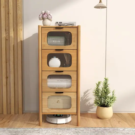 Natural Wicker Storage Cabinet with Tempered Glass Drawers and Soft-Close Slides {3}