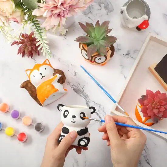 12 Sets DIY Ceramic Animal Succulent Pots Painting Kit {3}