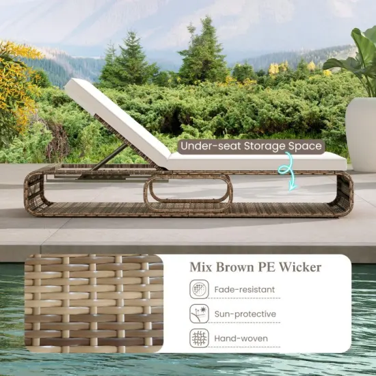 Adjustable PE Rattan Chaise Lounge Chair for Poolside and Backyard {4}