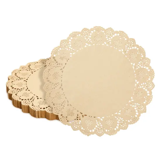 250 Pack Round Paper Placemats for Cakes, Desserts, Light Brown Doilies for Food, Formal Events (12 In) {1}
