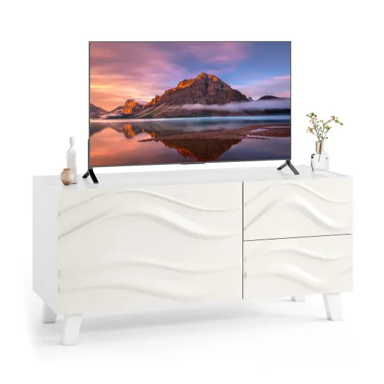 White TV Stand with Cabinet and Drawers, Media Console for 44 Inch TV Modern Wood Storage {5}