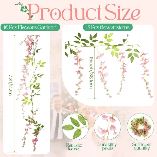 10 Pcs 7.2 ft Artificial Flowers Silk Wisteria Garland {2}
