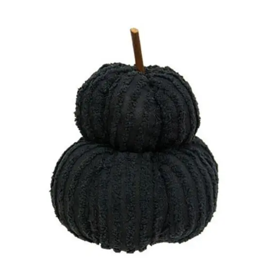 Black Chenille Fabric Mini Pumpkin Stack with Stick Stem Freestanding {1}