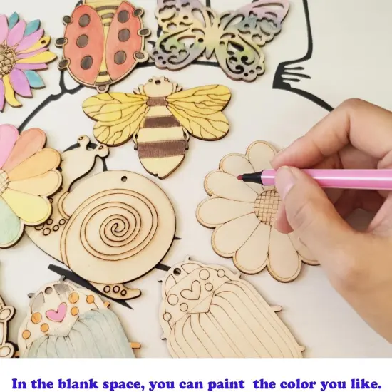 90PCS Unfinished Blank Wooden Cutouts Craft {2}