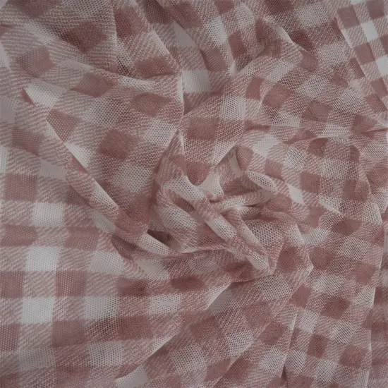 1 Yard Plaid Gingham Mesh Fabric Lightweight Stretch 54 Inches Wide CLAY/IVORY {2}