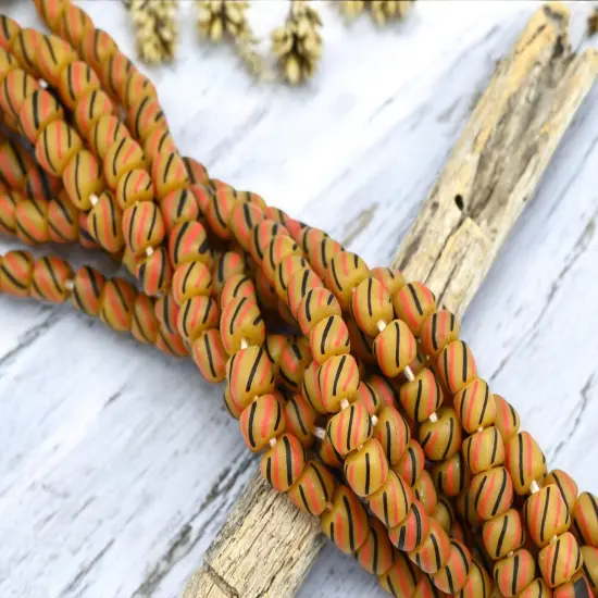 Striped Java Glass Beads. 6-8mm beads. Approx 24" Strands. 4-5 beads per inch {4}
