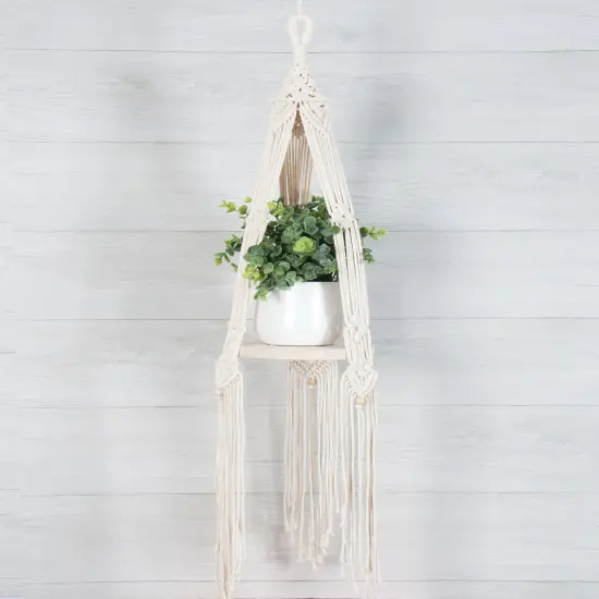 Solid Oak Macrame Decorative Hanging Kit-Hanging Shelf - Bohemian Round {3}