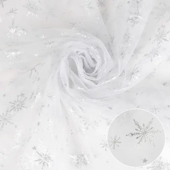 Sheer Snowflake Organza Fabric White Foil Fabric Table Cover {1}