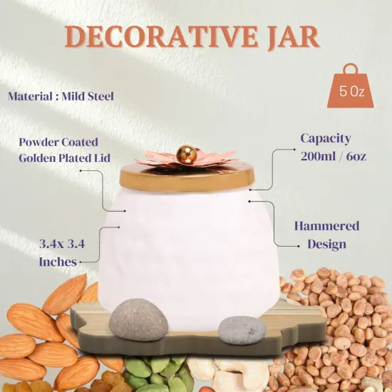 Hammered Mild Steel Polished Dryfruits Jar with Lid Golden Coated Design Decorative Serving Bowls Container Return Gift for Housewarming Wedding Handmade Candy Jar (pack of 1/4/16 - 3.4&rsquo;) {4}