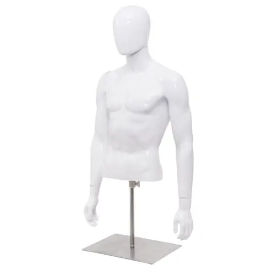 Bright White Male Mannequin with Adjustable Iron Base and Rotatable Head {5}