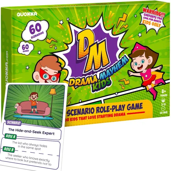 QUOKKA Charades Game for Kids &ndash; Acting & Improv Game with 120 Scenario & Quirk Cards &ndash; Fun Act It Out Theater Games Night | Drama Mayhem Original Pack {1}