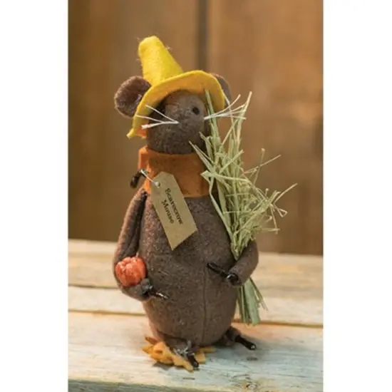Fall Scarecrow Mouse Plush with Hat Scarf Pumpkin and Straw Accent {1}