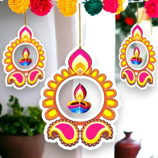 5ct Paper Hanging Rangoli Deepak for Diwali Decoration, Diwali Decor, Diwali Decorations, Diwali Party, Deepawali Hanging, Diwali Garland {1}