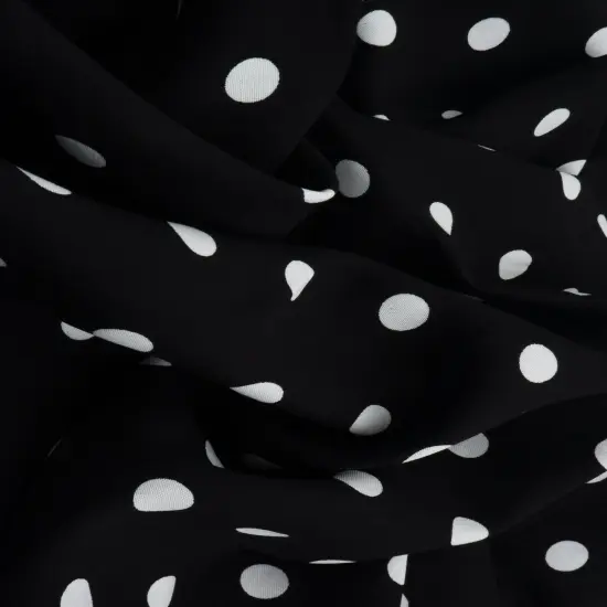 1 Yard Comfort Rayon Challis Polka Dots Print Fabric 54&Prime; Wide IVORY/BLACK {2}