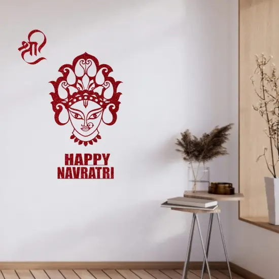 Happy Navratri Cutout, Happy Navratri Sign, Mata Face, Navratri Decoration, , Navratri Home Decor, Navratri Backdrop, Navratri Puja Silver {2}