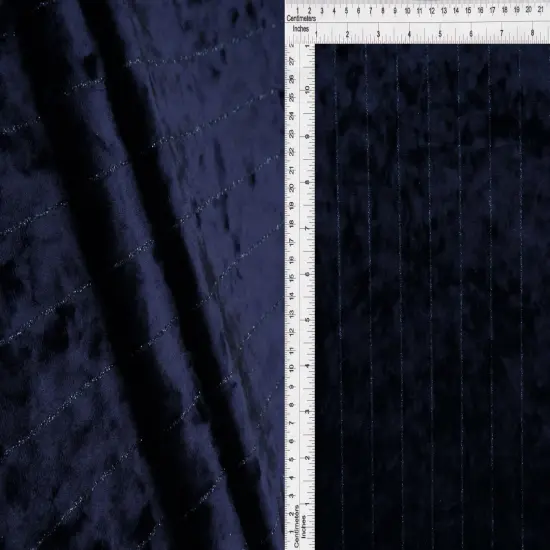 1 Yard Polyester Elastane Velvet 250 GSM Glitter Stripe Fabric Soft 59" Width NAVY {1}
