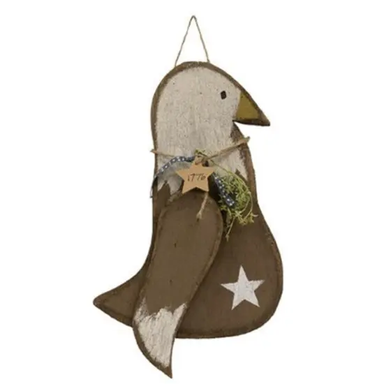 Rustic 1776 Eagle Wall Hanging Distressed Wood Patriotic D&eacute;cor with Jute, Ribbon & Greenery Accents {1}