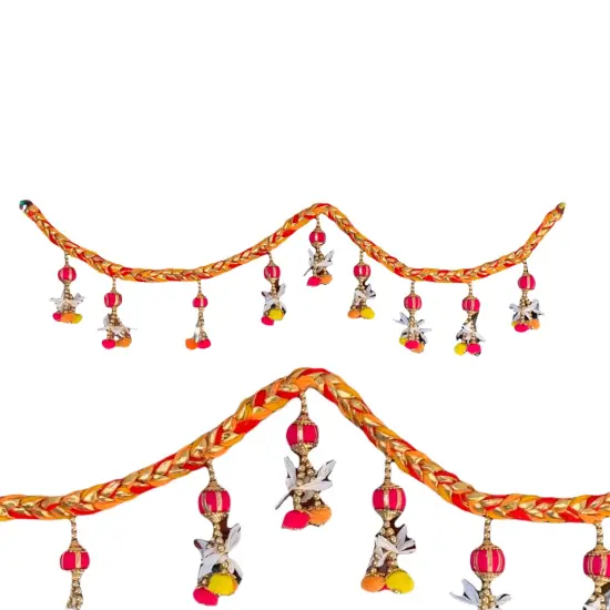 Indian Bead Door Toran 36-42 Inch Bhandarwal Hanging Valance Pompom Traditional Wall Decorative for Window Home Temple Decor Wedding Diwali Navratri Puja Housewarming Decorations {6}